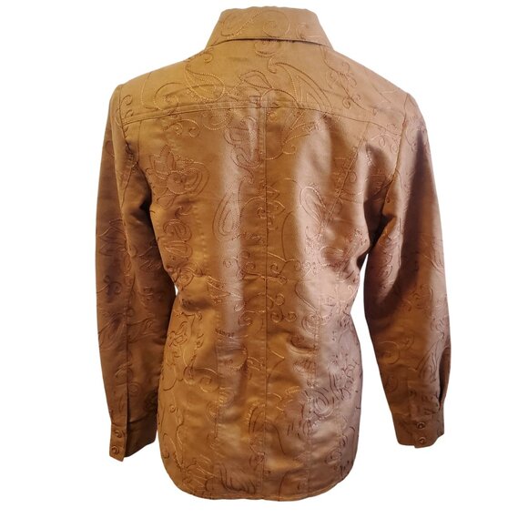 Chico's Faux Suede Western Embroidery Long Sleeve Paisley Shirt Boho Small - Picture 4 of 9